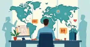 Agente de viagens em mesa de trabalho moderna planejando roteiros personalizados