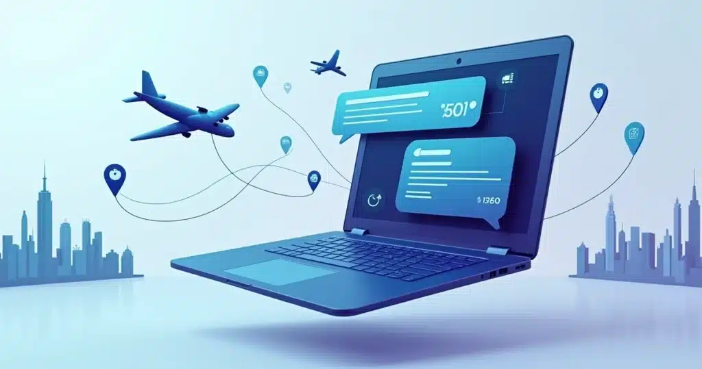 Tela de chat flutuante com busca de voos integrada ao Skyscanner