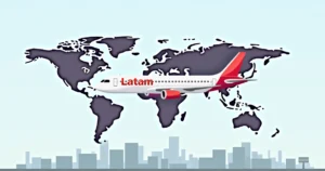 Avião corporativo da Latam voando com ícones de combustível e estabilidade