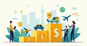 Ilustração de ranking com ícones de aviação, locadoras e seguradoras no topo